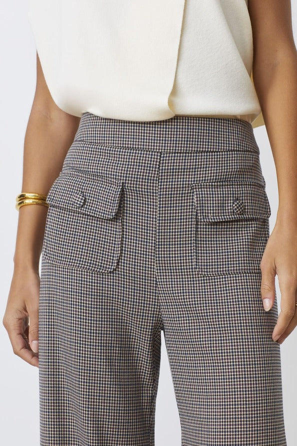 Suncoo John Flared Houndstooth Trousers – Brown & Navy