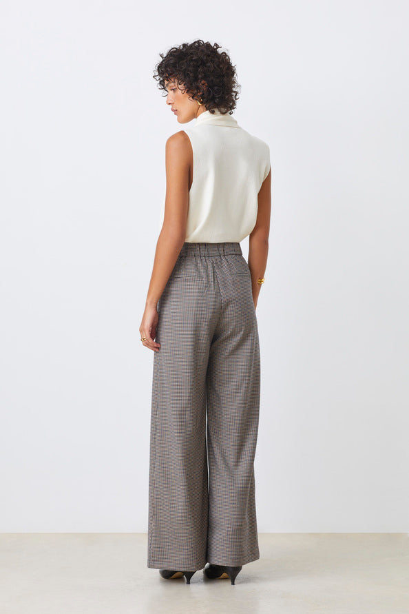 Suncoo John Flared Houndstooth Trousers – Brown & Navy