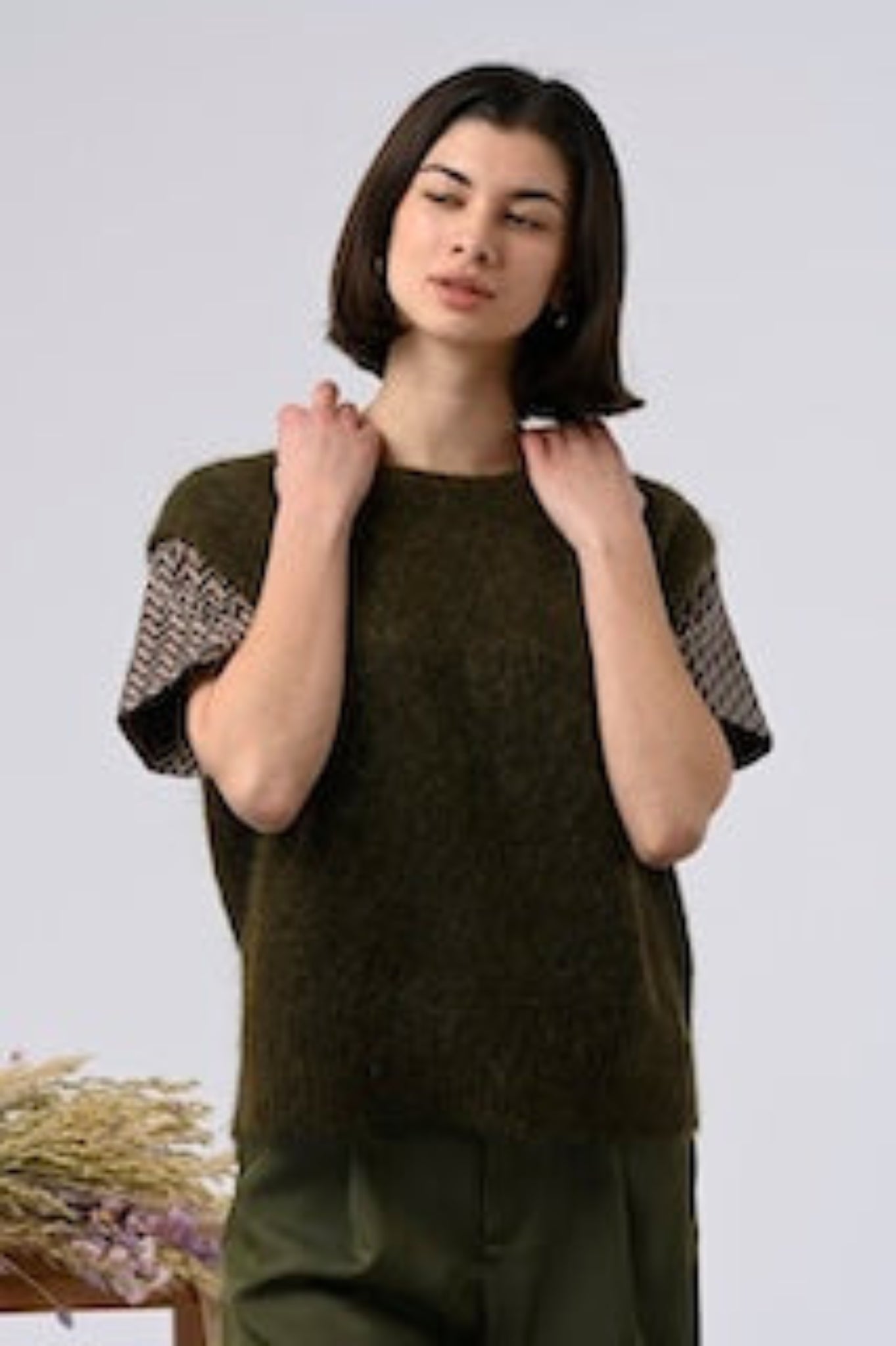 Orfeo khaki green angora and wool sweater vest for layering
