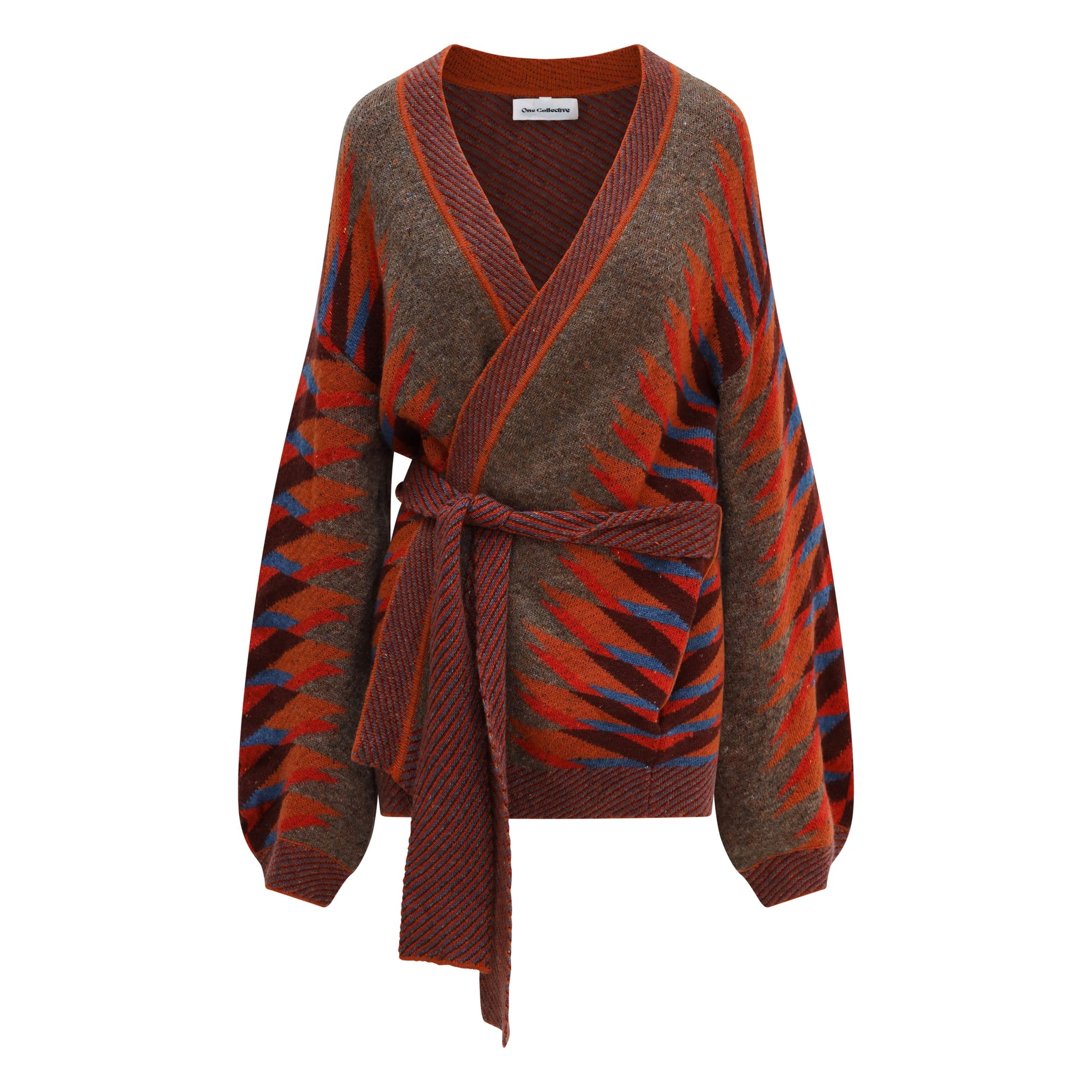 One Collective tie around multi coloured cardigan