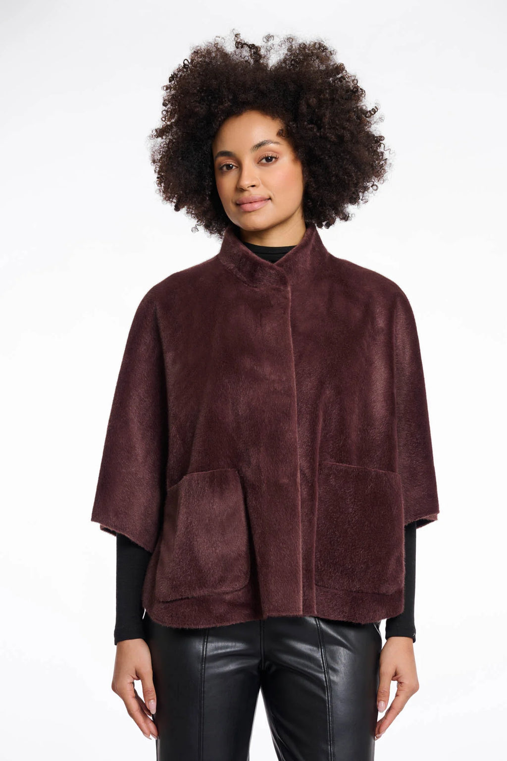 3/4 length sleeve faux fur cape with side slits