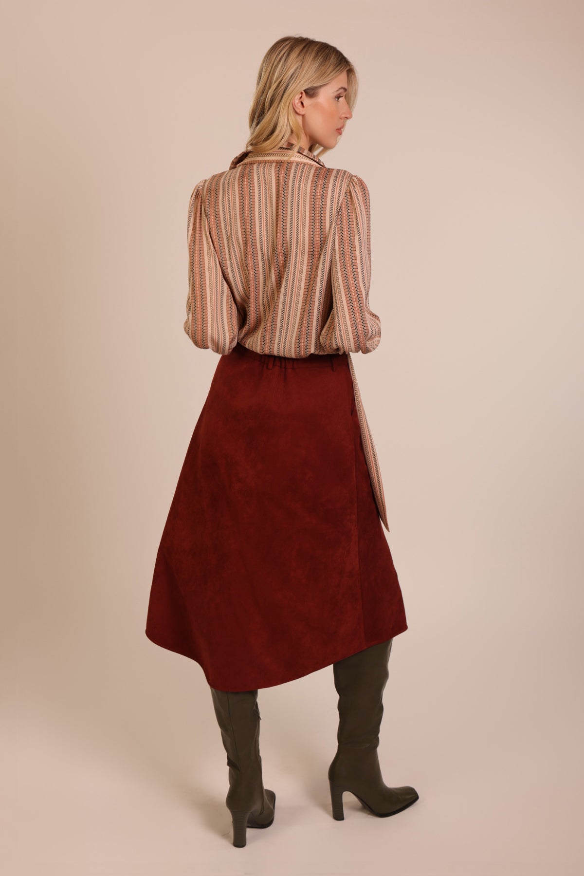 Traffic People Folklore Frailty Revenge Shirt – Striped V-Neck Blouse with Removable Bow