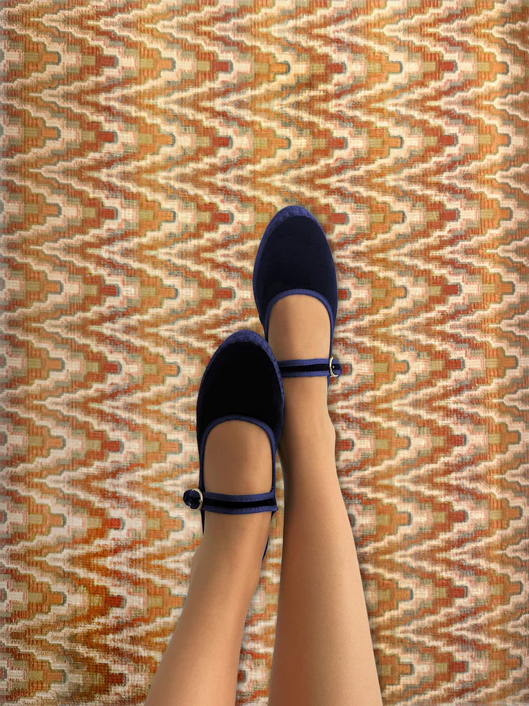 Flabelus navy velvet Mary Jane with buckle strap