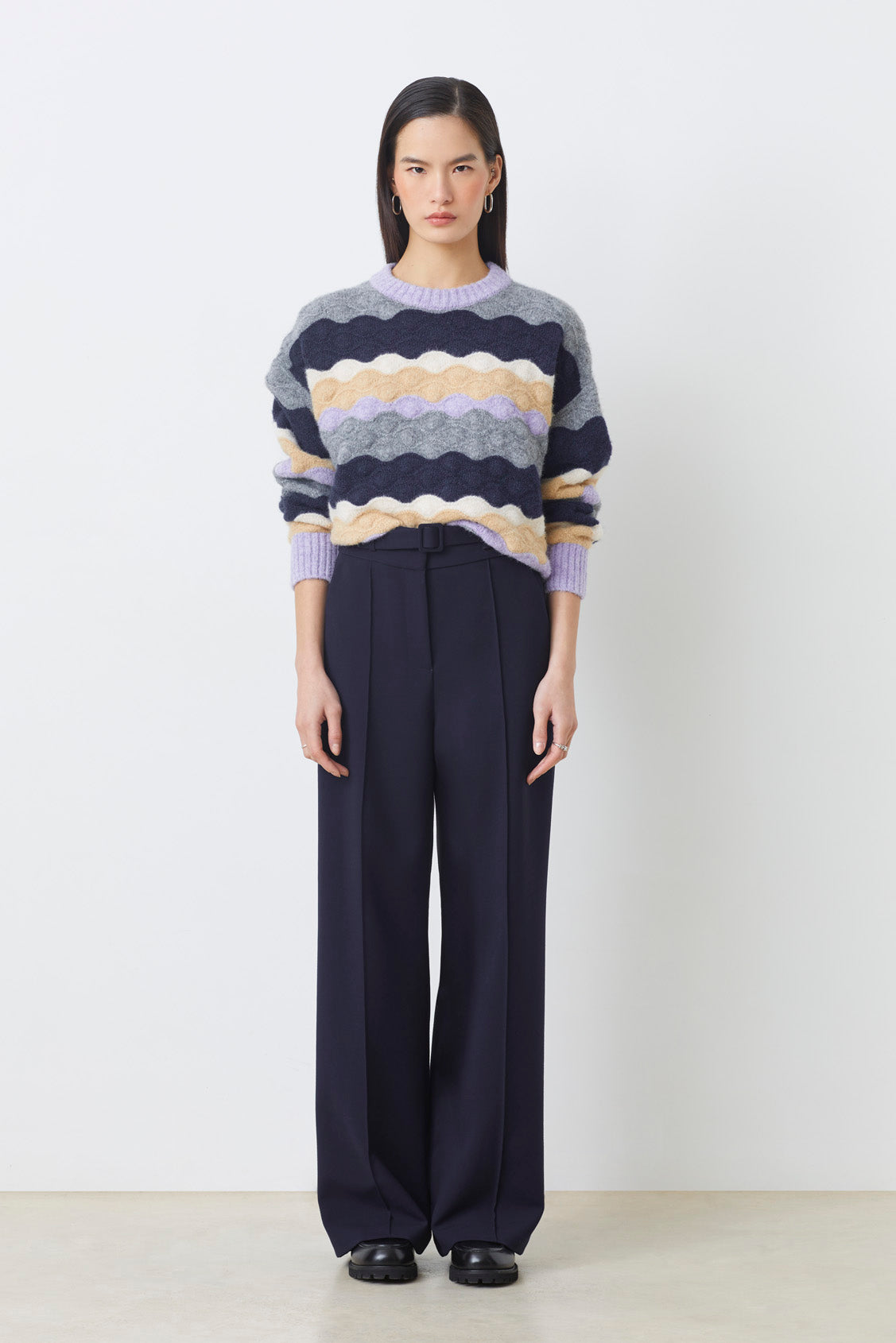Suncoo Panayo Sweater - Wave pattern grey and navy