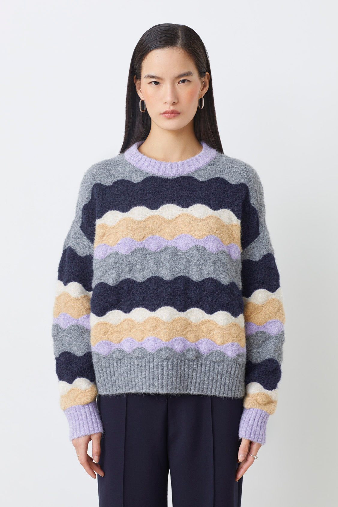Suncoo Panayo Sweater - Wave pattern grey and navy