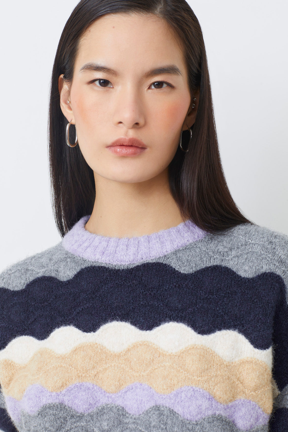 Suncoo Panayo Sweater - Wave pattern grey and navy