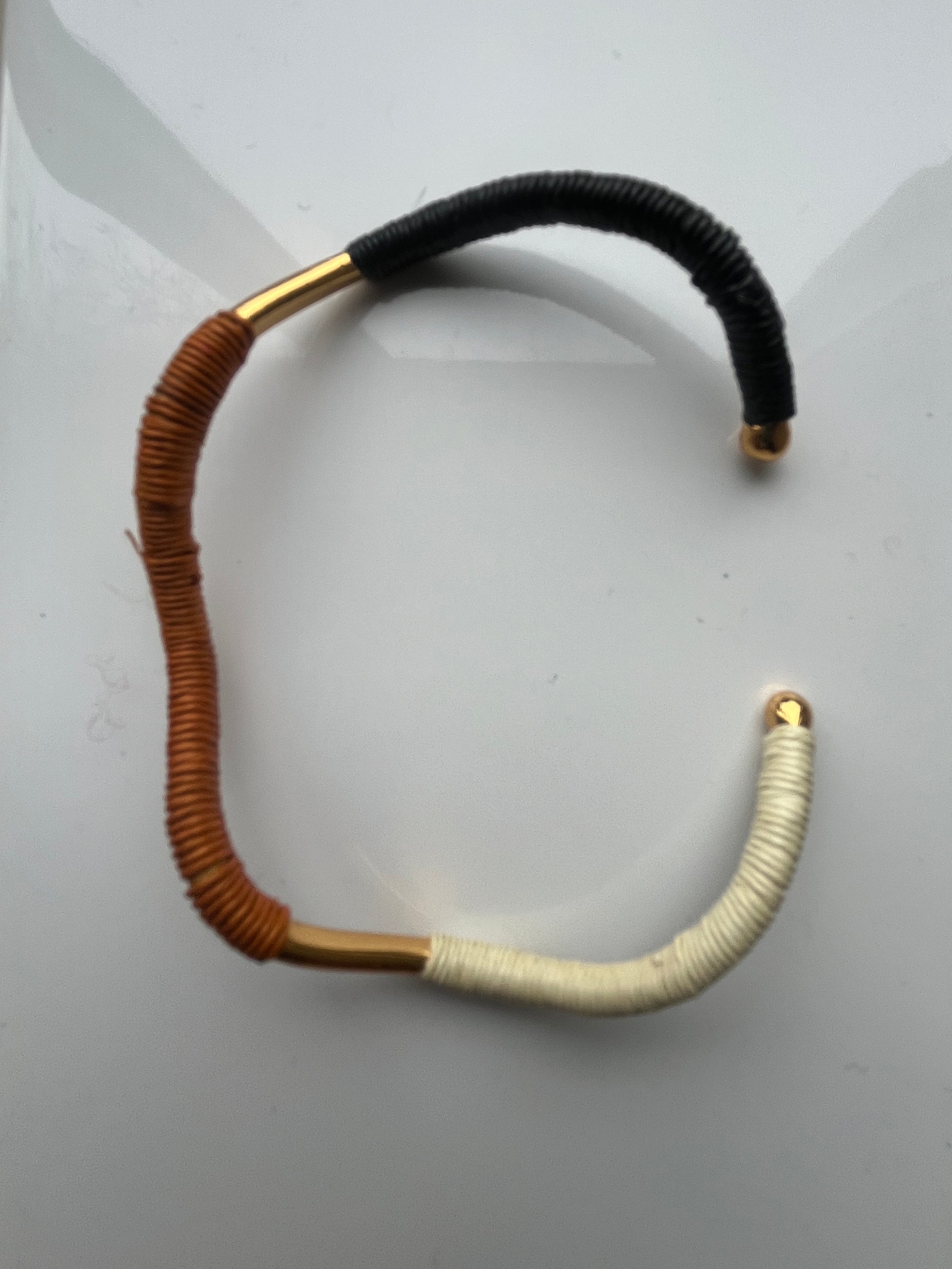 Bamboleira Tonina Double Wave Bangle in Cream, Ochre, Black and Gold