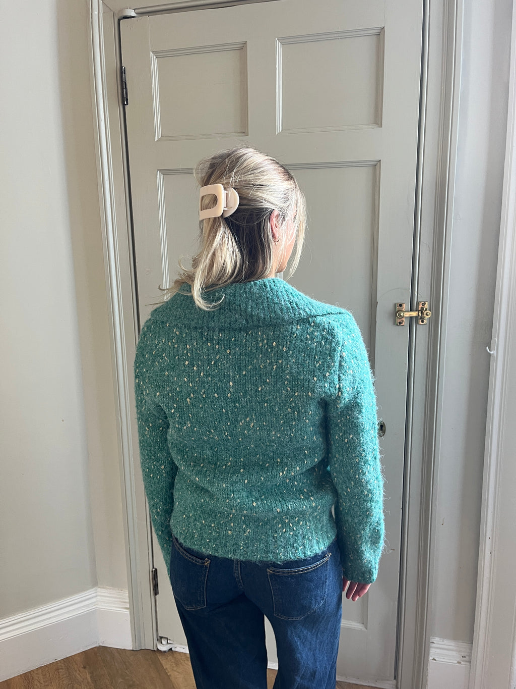 Orfeo Koline Green Wool-Blend Cardigan with Gold Buttons