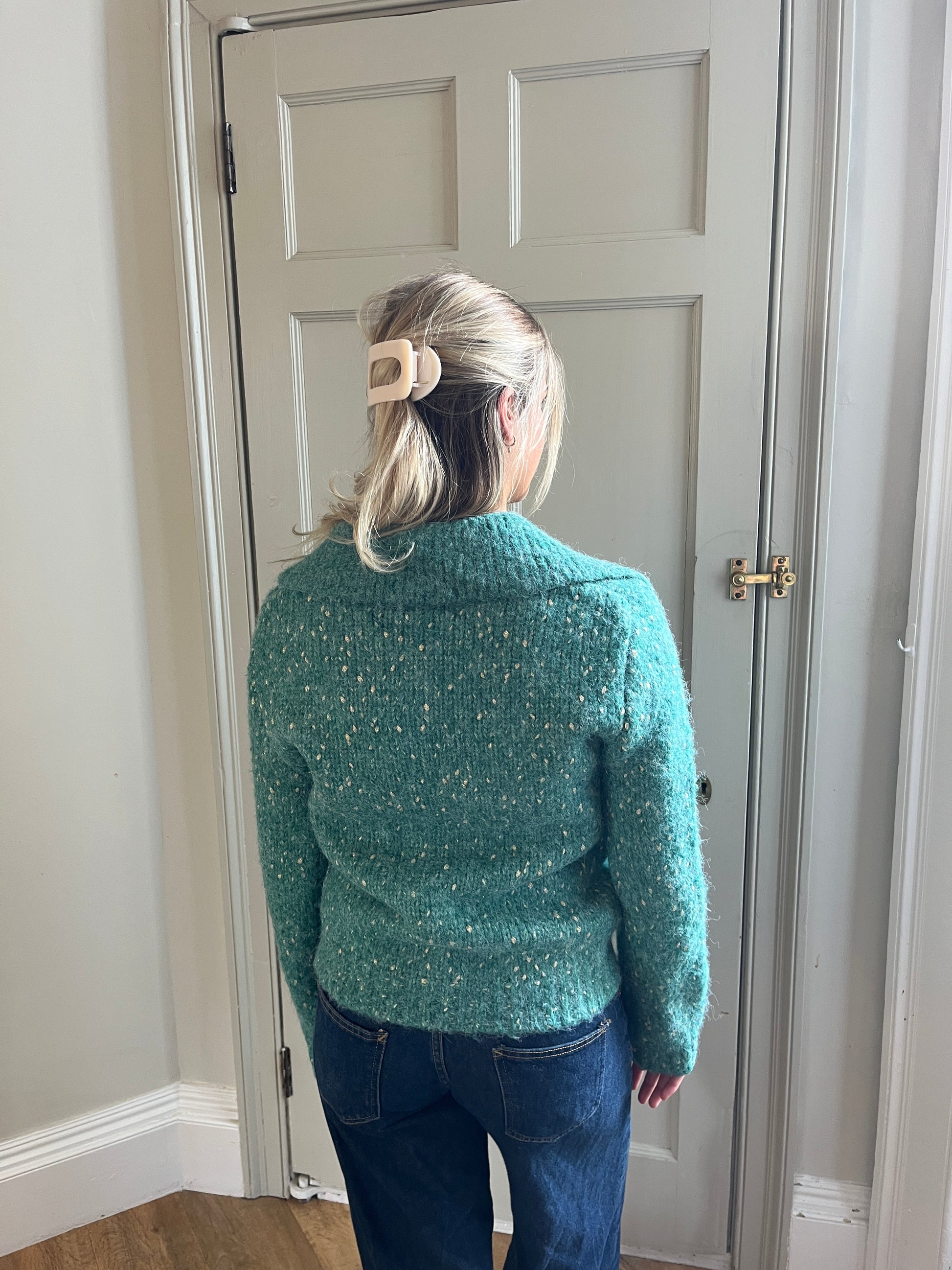 Orfeo Koline Green Wool-Blend Cardigan with Gold Buttons