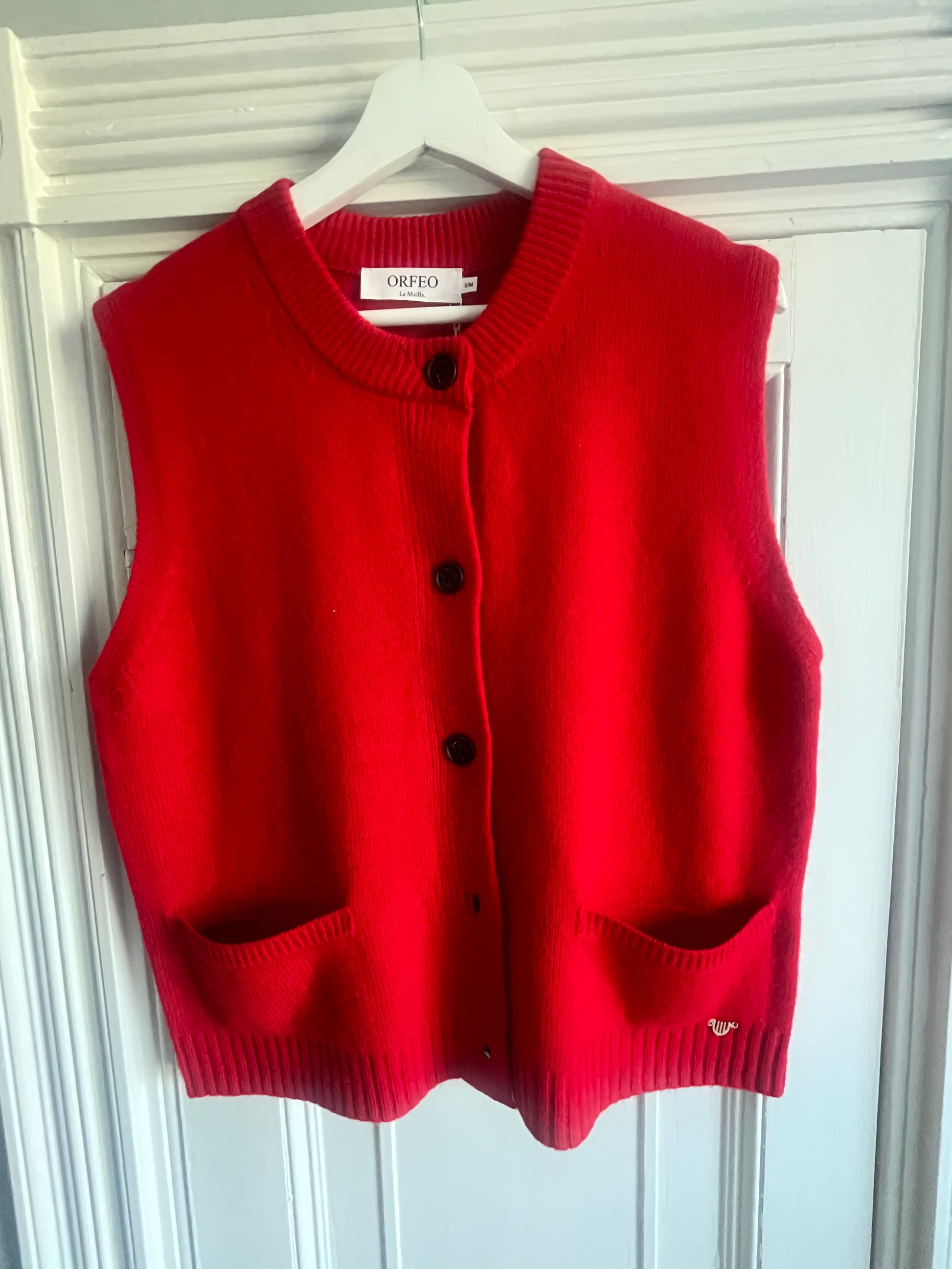 Orfeo Red Sleeveless Vest – Buttoned Wool Layering Piece