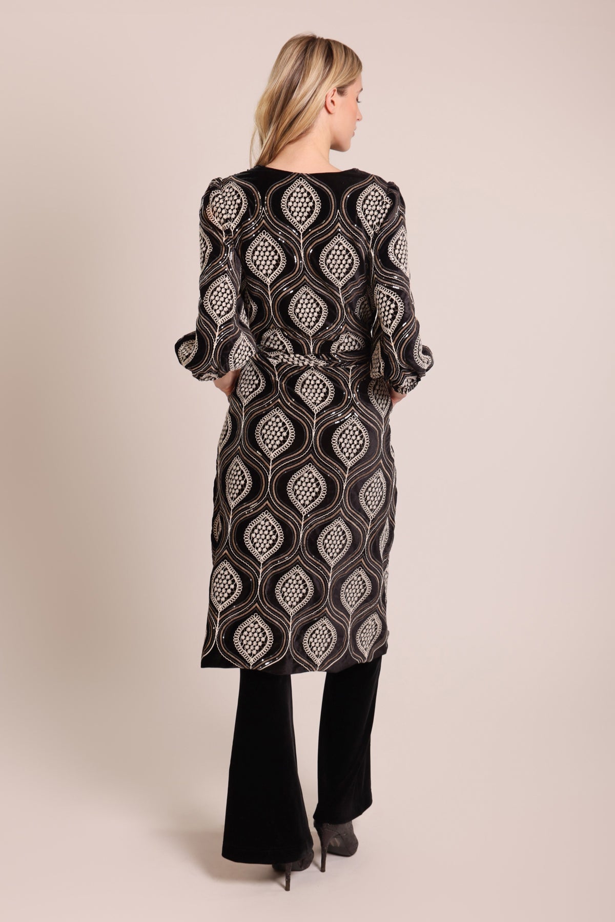 Traffic People Love and Anarchy Duster Coat – Black with Cream Embroidery