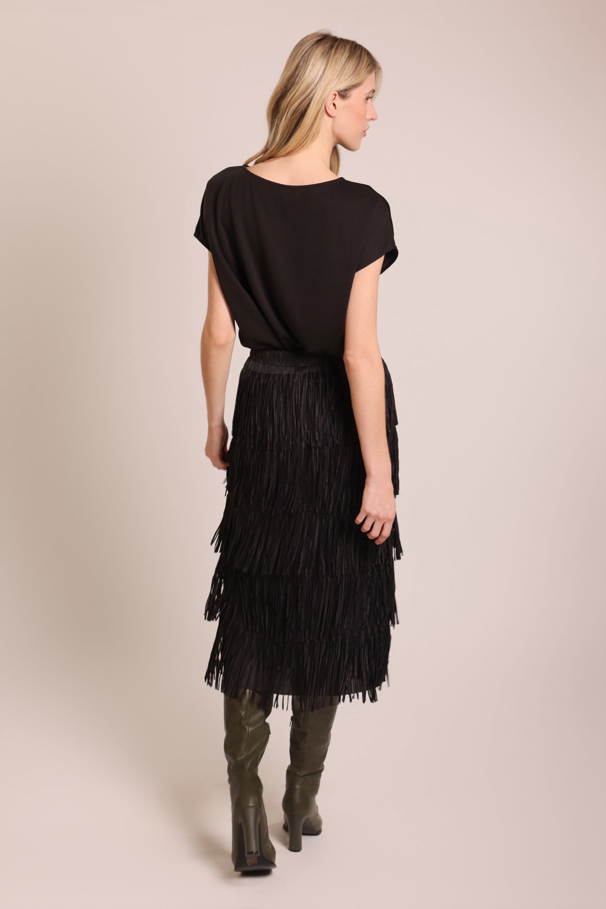 Traffic People Nobody Asked Gloria Skirt – Black Tiered Fringed Midi Skirt