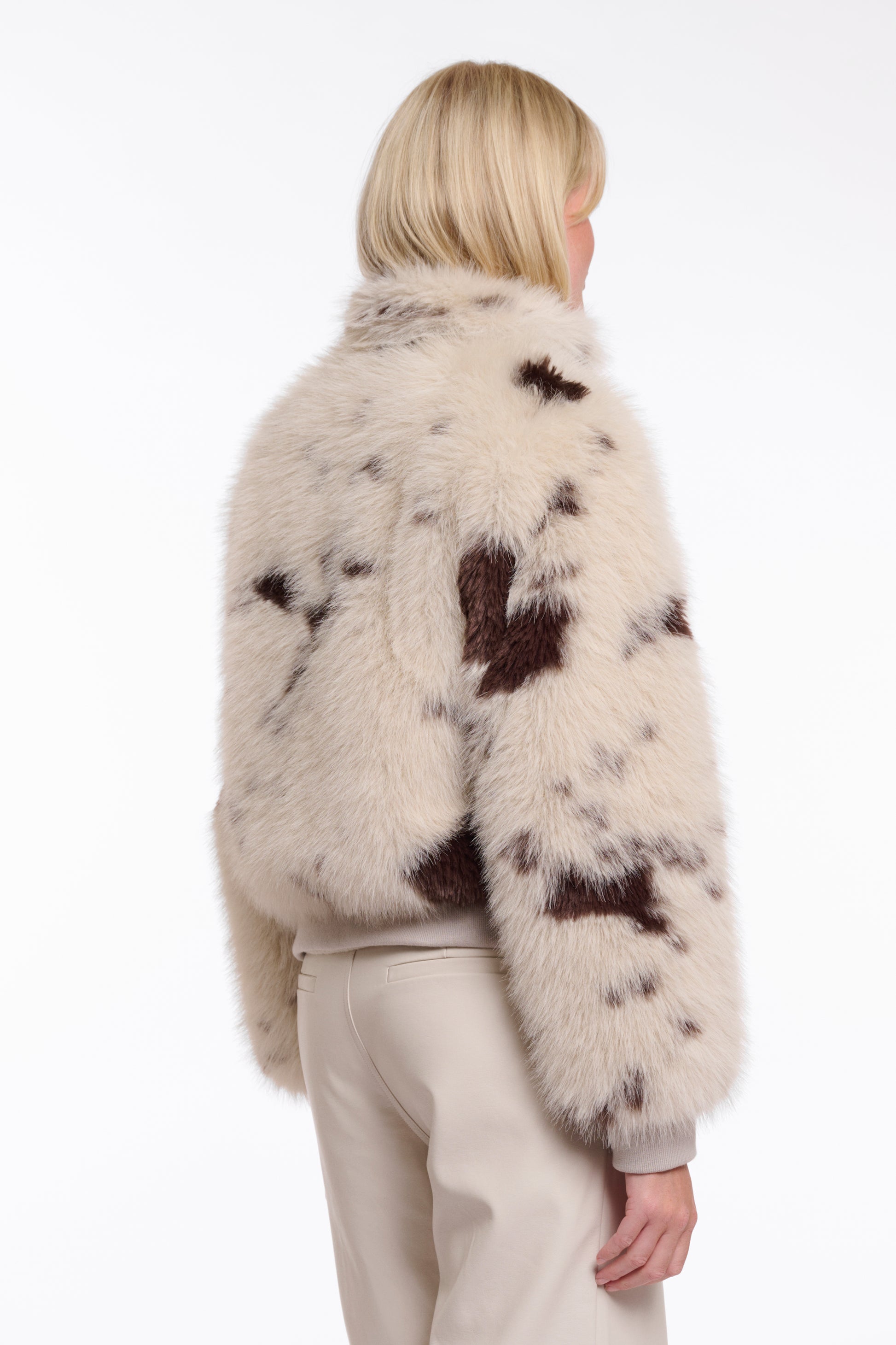 Rino and Pelle cropped faux fur jacket brown and off-white

