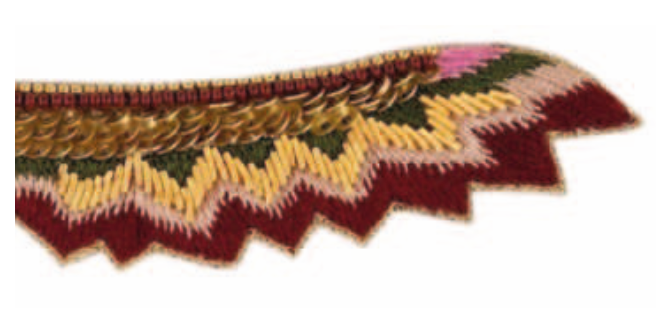 Beaded tassel choker with silk thread and brass details in burgundy with gold, ink, yello and green 