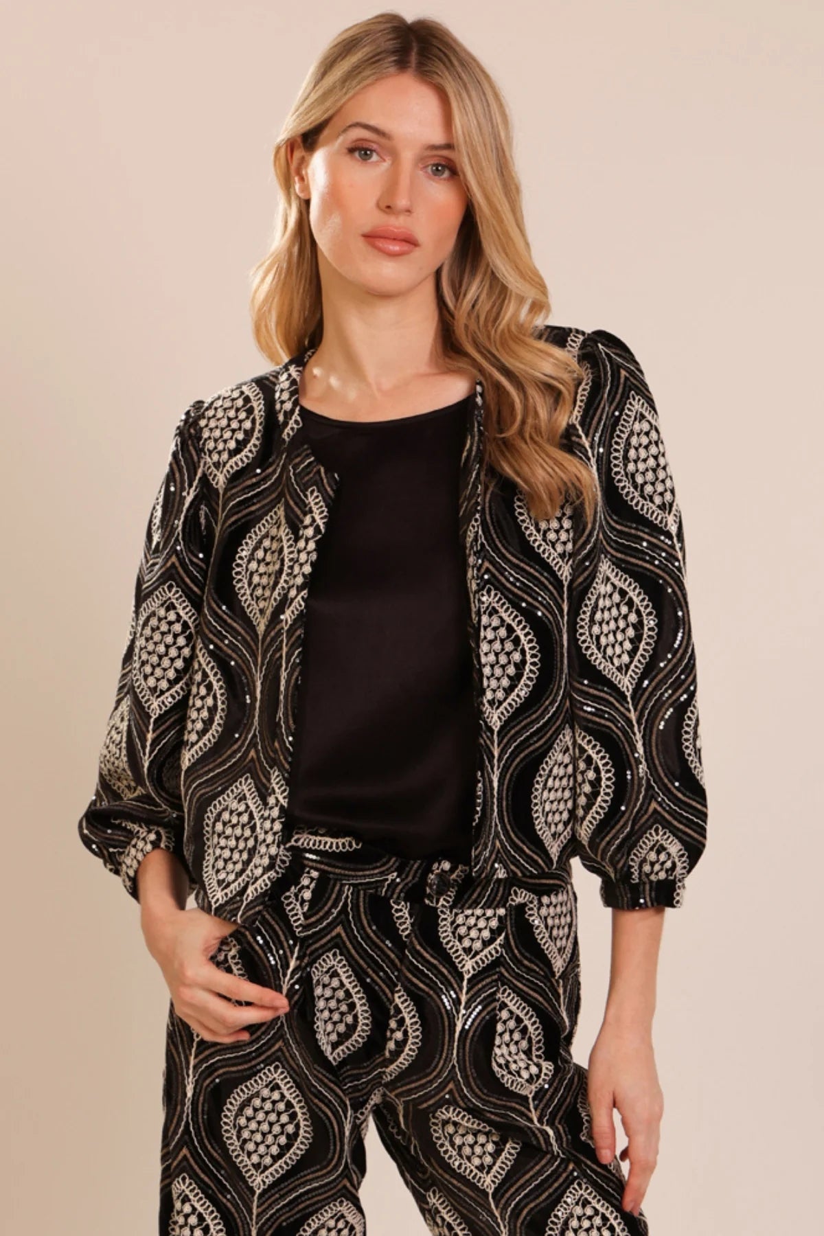 Traffic People black and white embroidered Paddle Jacket
