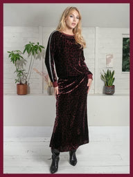 Nooki Tilda Bias Cut Skirt in Plum Leopard Print