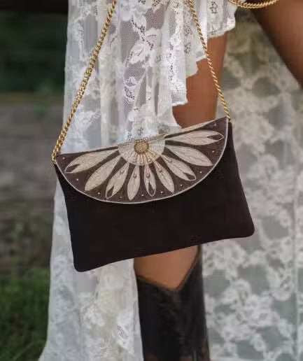 Nahua Apolonia Hand-Embroidered Suede Bag in Cocoa