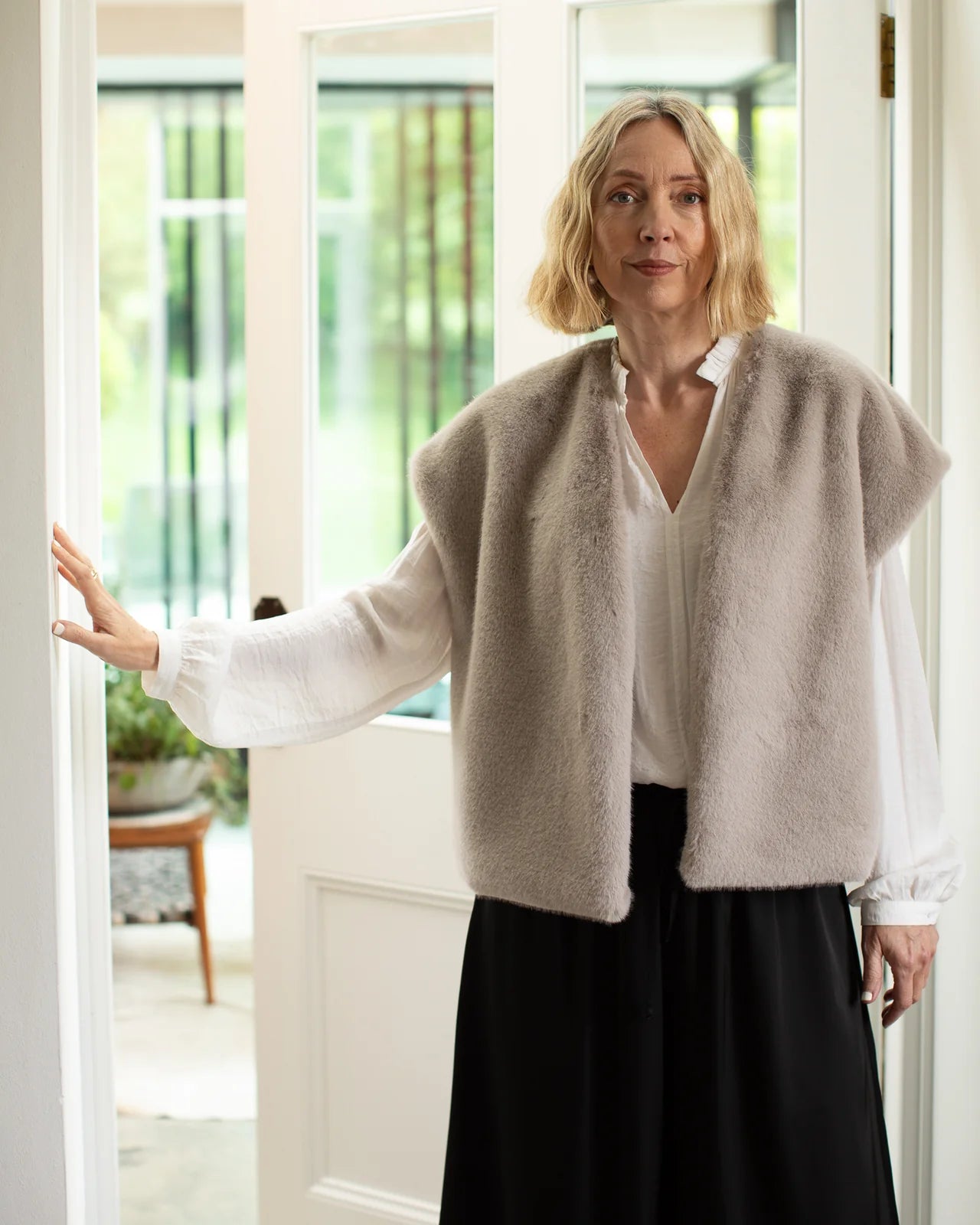 Chalk Melody ivory cotton blouse with gathered shoulders