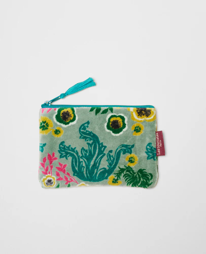 small green floral velvet bag