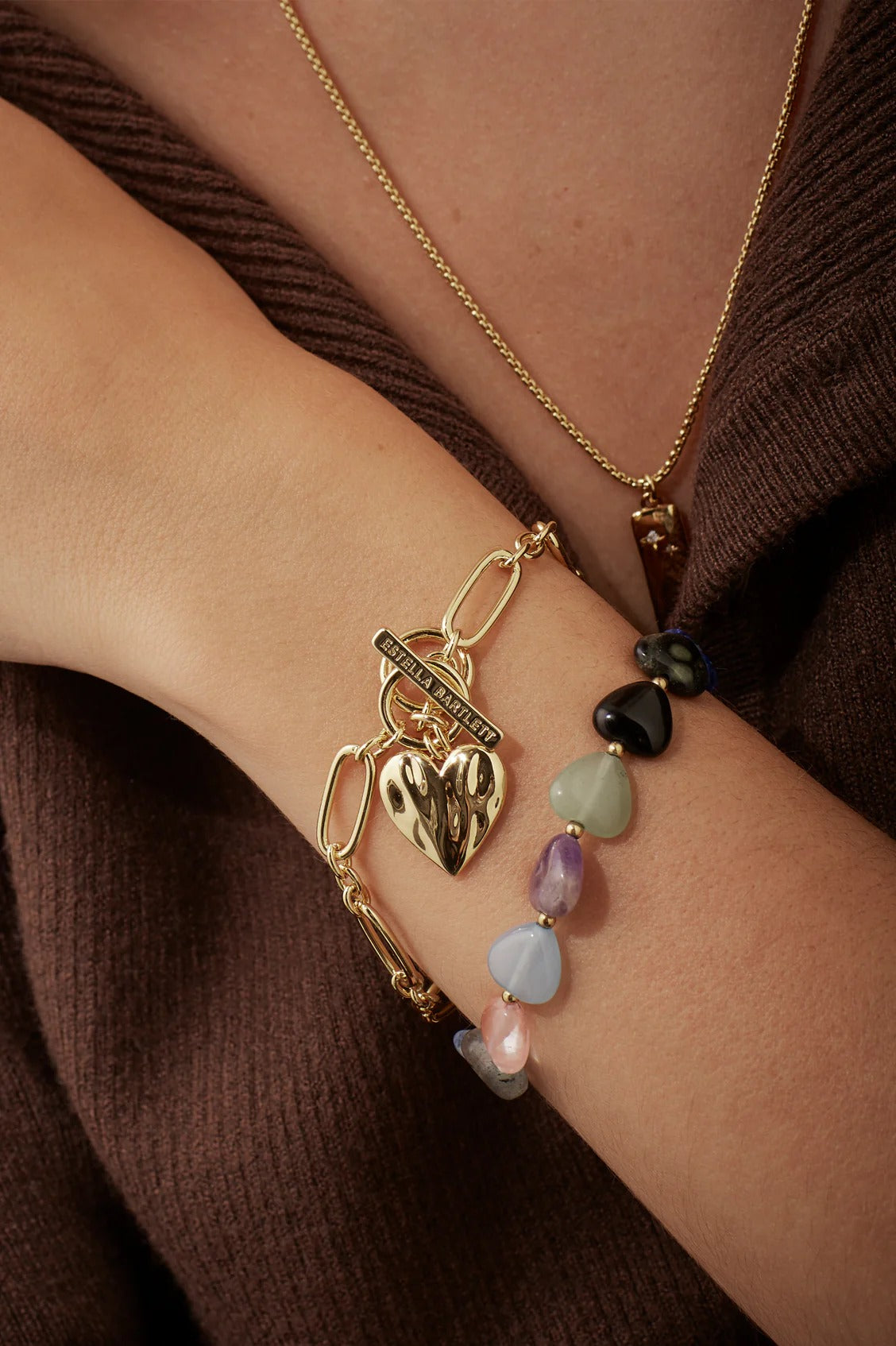 Multi-Gemstone Heart T-Bar Bracelet