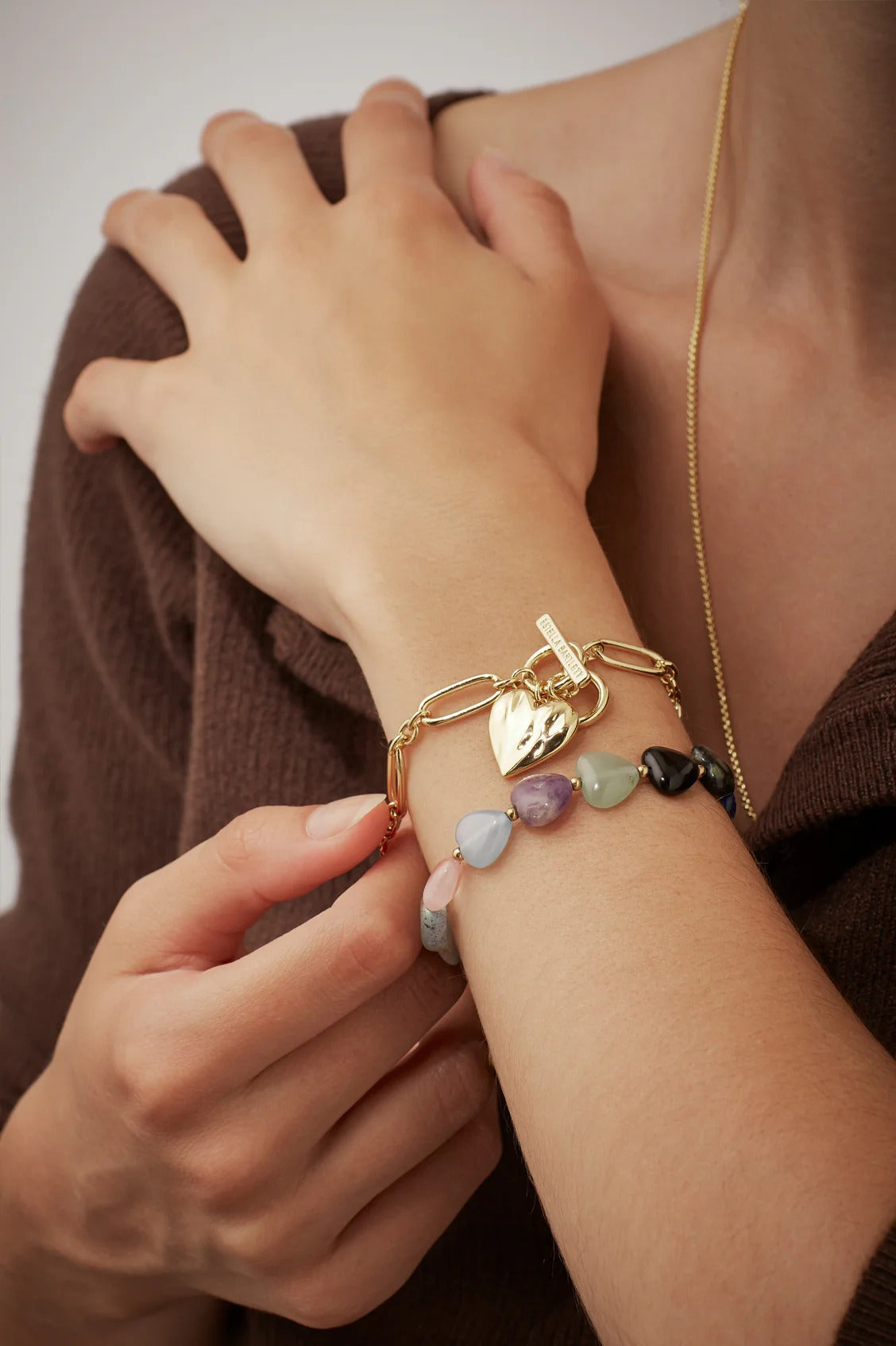 Multi-Gemstone Heart T-Bar Bracelet