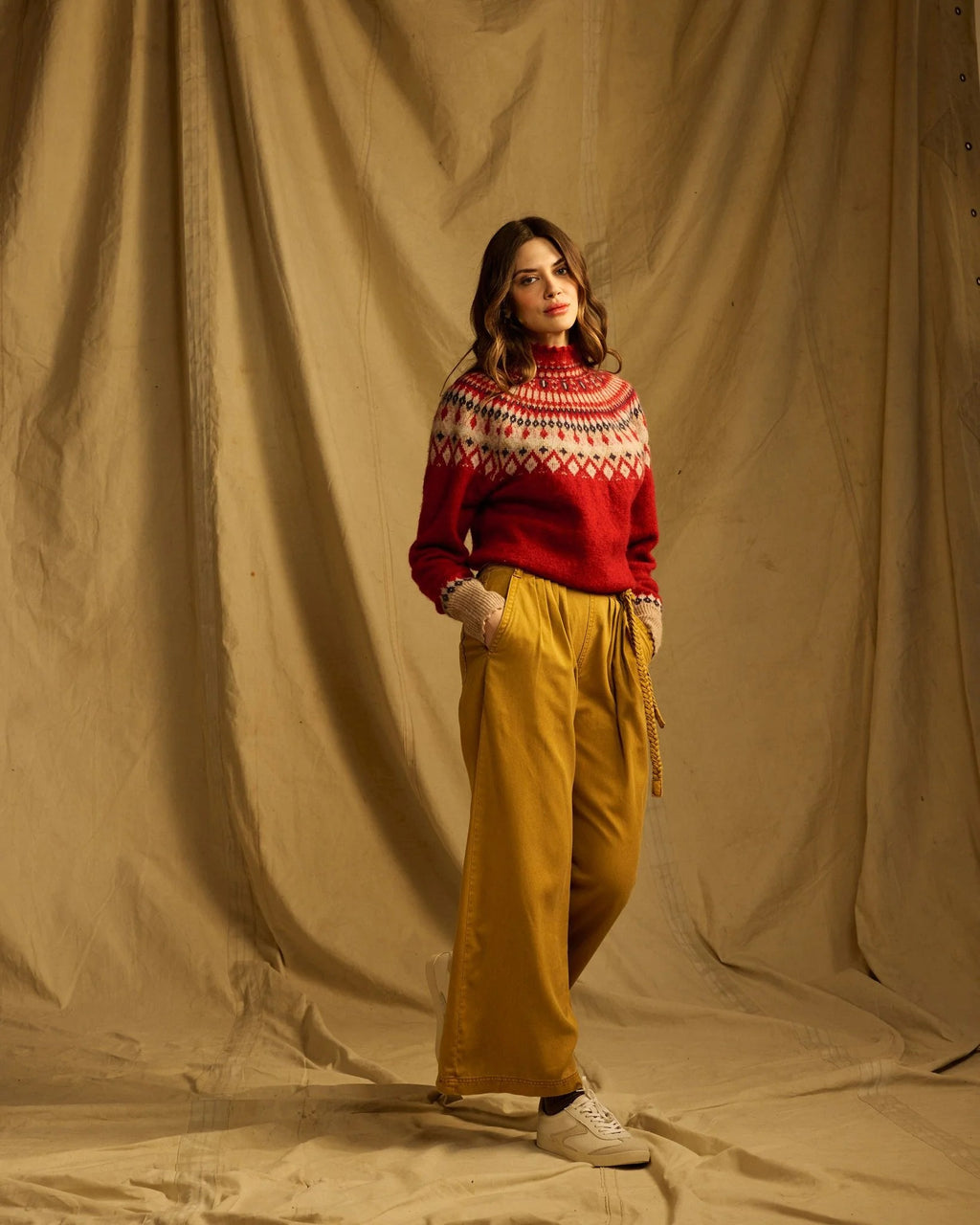 One Collective Argyle Ski Sweater – Red