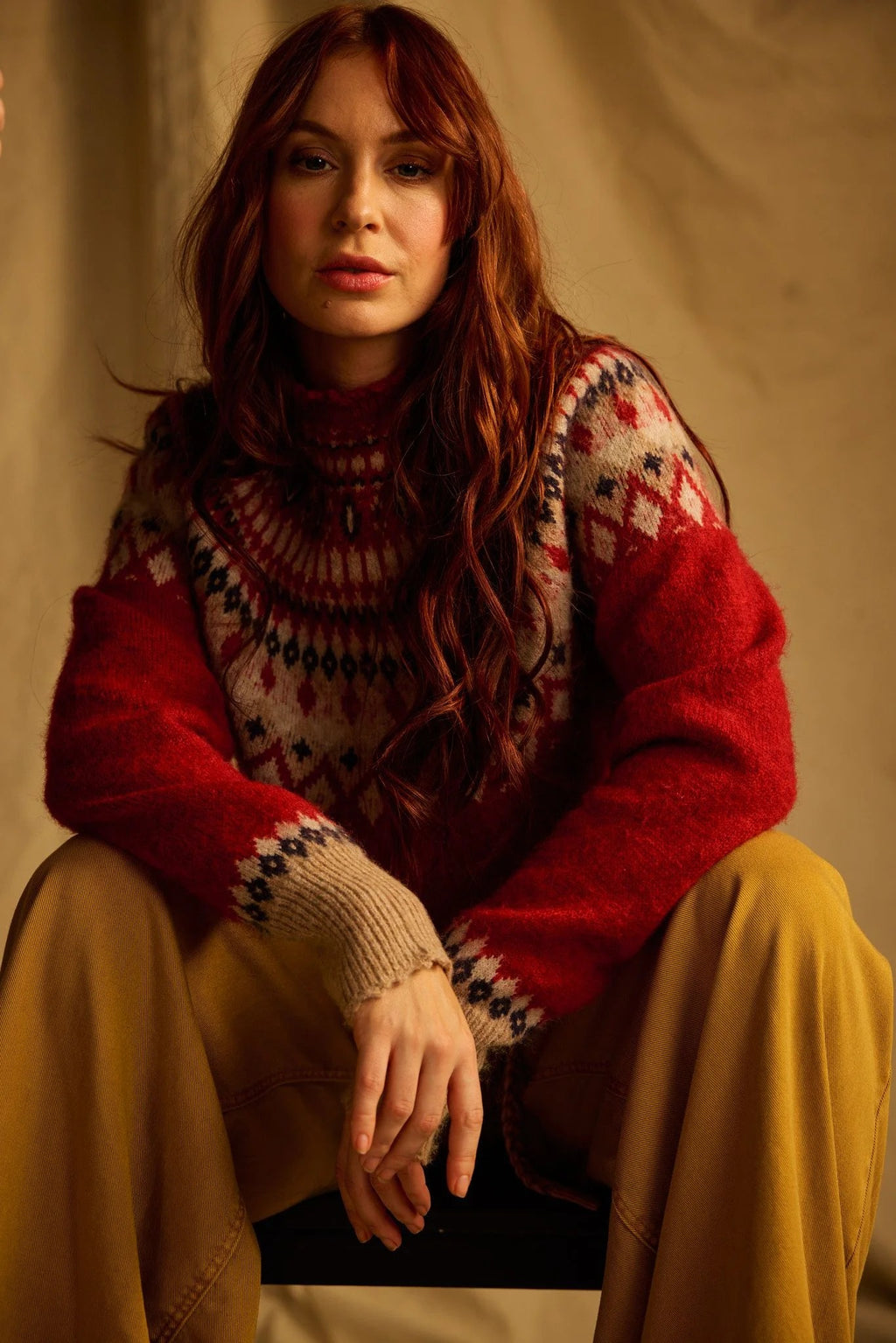 One Collective Argyle Ski Sweater – Red