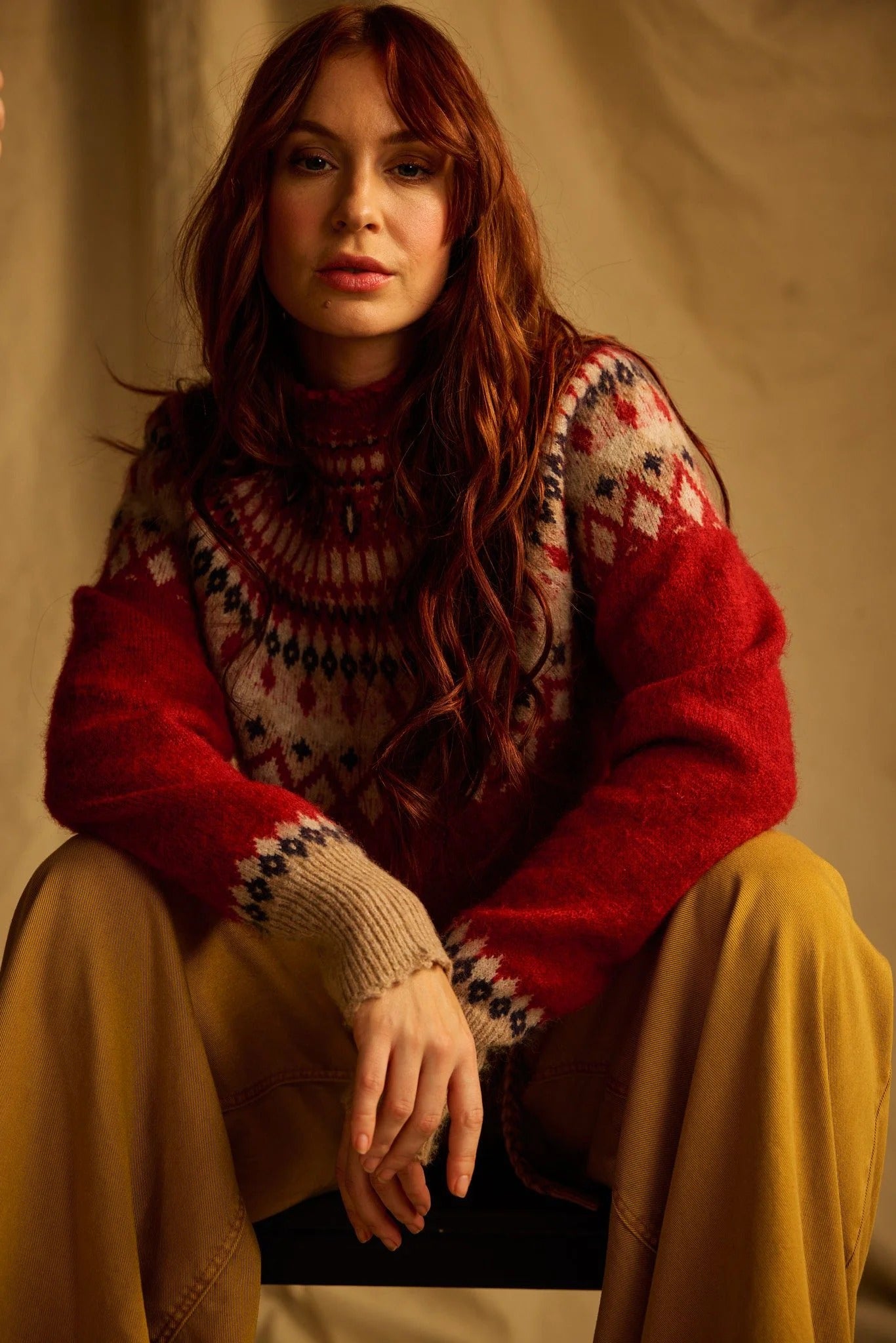 One Collective Argyle Ski Sweater – Red