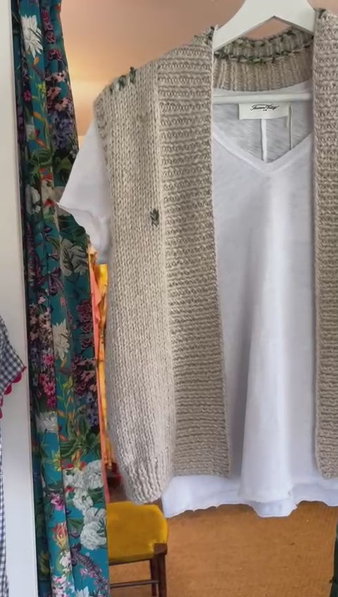  hand knitted Nicky Dupont sweater vest - off white with green details