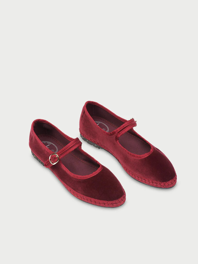 Spanish crafted Mary Jane in jewel tone burgundy